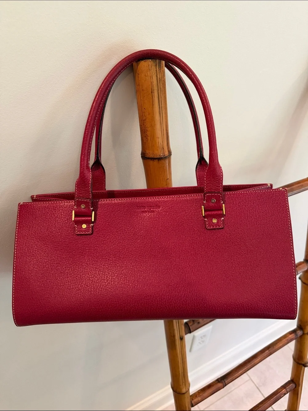 kate spade Raspberry Red Pebbled Leather Shoulder Bag with Gold Hardware